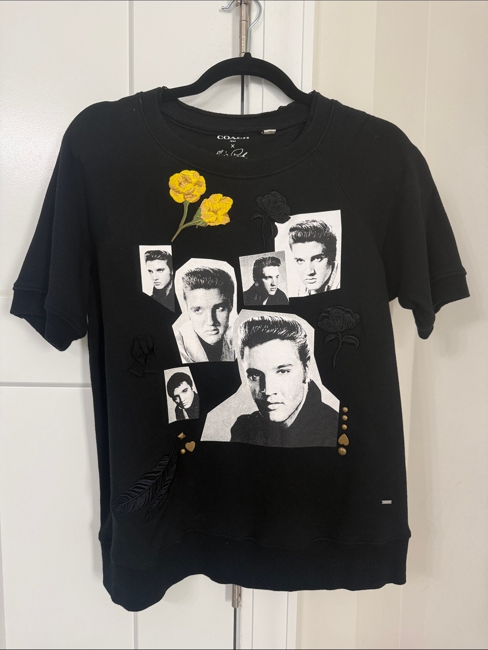 Coach Black Short-Sleeve Graphic Tee with Yellow Floral Accents- size small